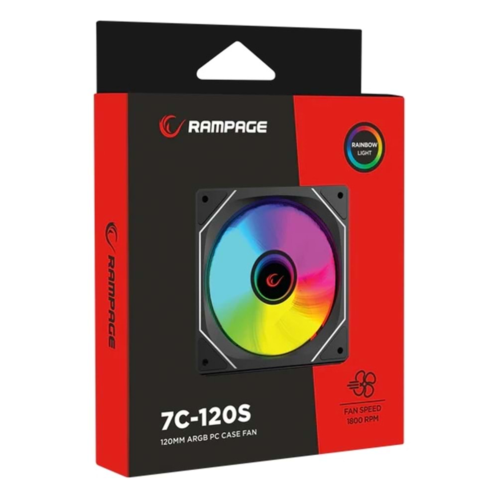 Rampage 7C-120S 120*120*25mm Double Ring Aynalı ARGB Kasa Fanı (Siyah)
