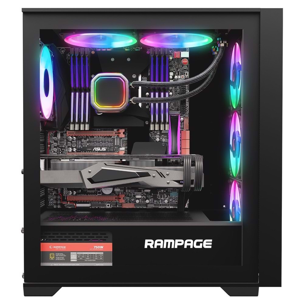 Rampage VOYAGER 750W 80+ BRONZE RGB ATX Mid-T Gaming Oyuncu Kasası (Siyah)