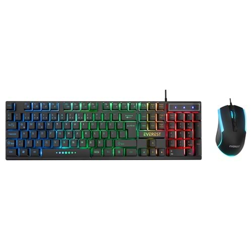 Everest KM-198 Luminax Q Gökkuşağı Aydınlatmalı Gaming Klavye + Mouse Set Siyah