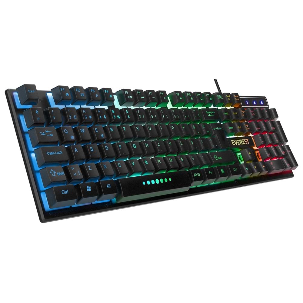 Everest KM-198 Luminax Q Gökkuşağı Aydınlatmalı Gaming Klavye + Mouse Set Siyah