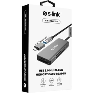 S-link SL-CR51 TypeC ve USB3.0 CF, SD, M2, Micro SD, MS 5 in 1 Metal Kart Okuyuc