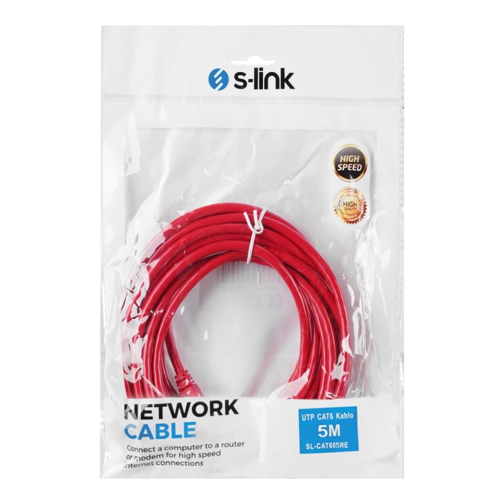 S-Link SL-CAT6030RE 0,30MT UTP CAT6 Patch Kablo Kırmızı