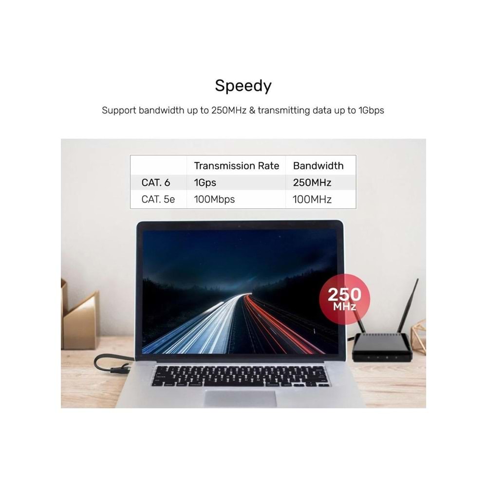 UNITEK CAT6 Patch Kablo 10 Metre Flat 1Gbps – Siyah – C1813GBK