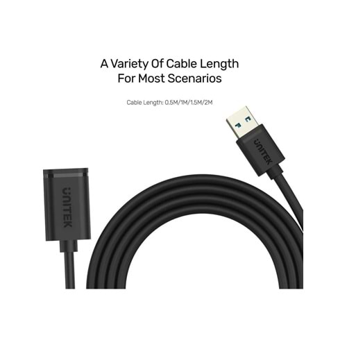 UNITEK USB 3.0 (M) to USB 3.0 (F) Uzatma Kablosu 1.5 Metre – 5Gbps – Y-C459GBK