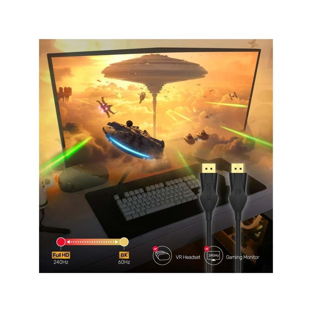 UNITEK DisplayPort 1.4 Kablosu 2 Metre – 8K@60Hz – C1624BK-2M