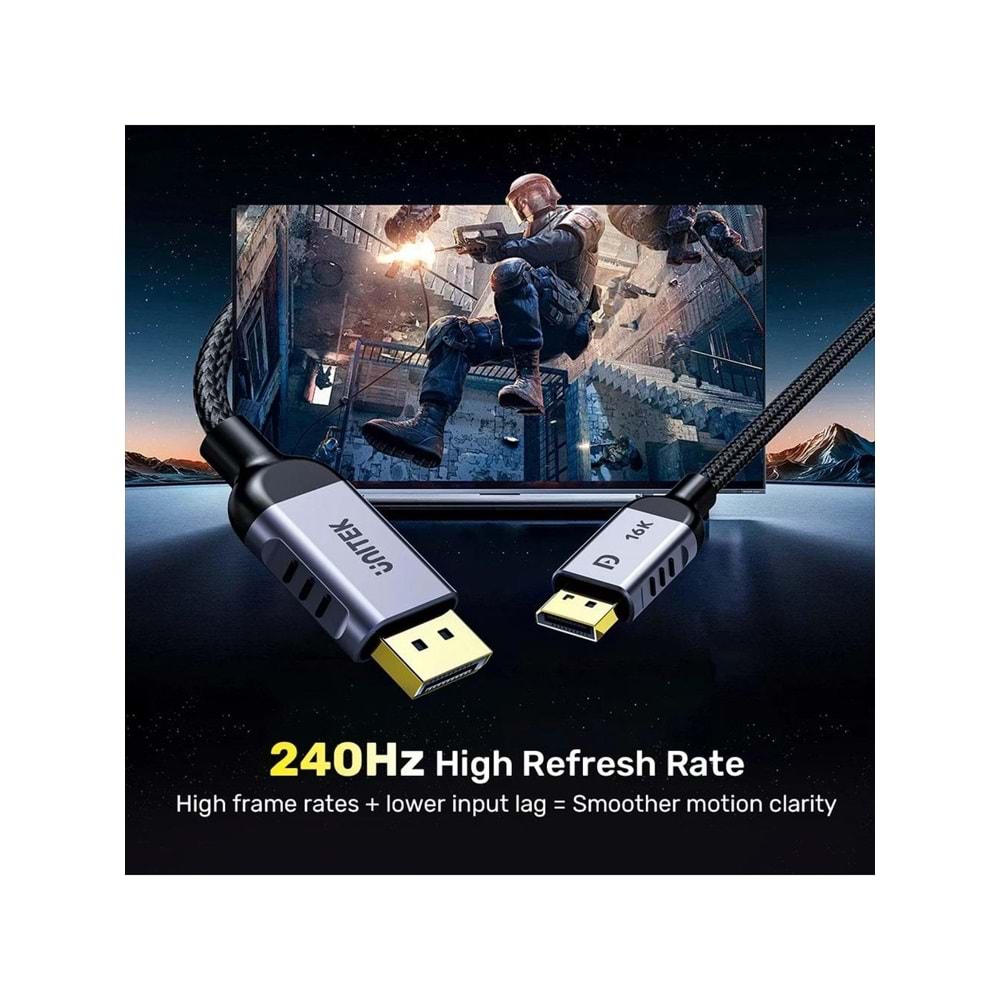 UNITEK DisplayPort 2.1 Kablosu 1 Metre – 16K@60Hz, %100 Bakır – C1626GY01-1M