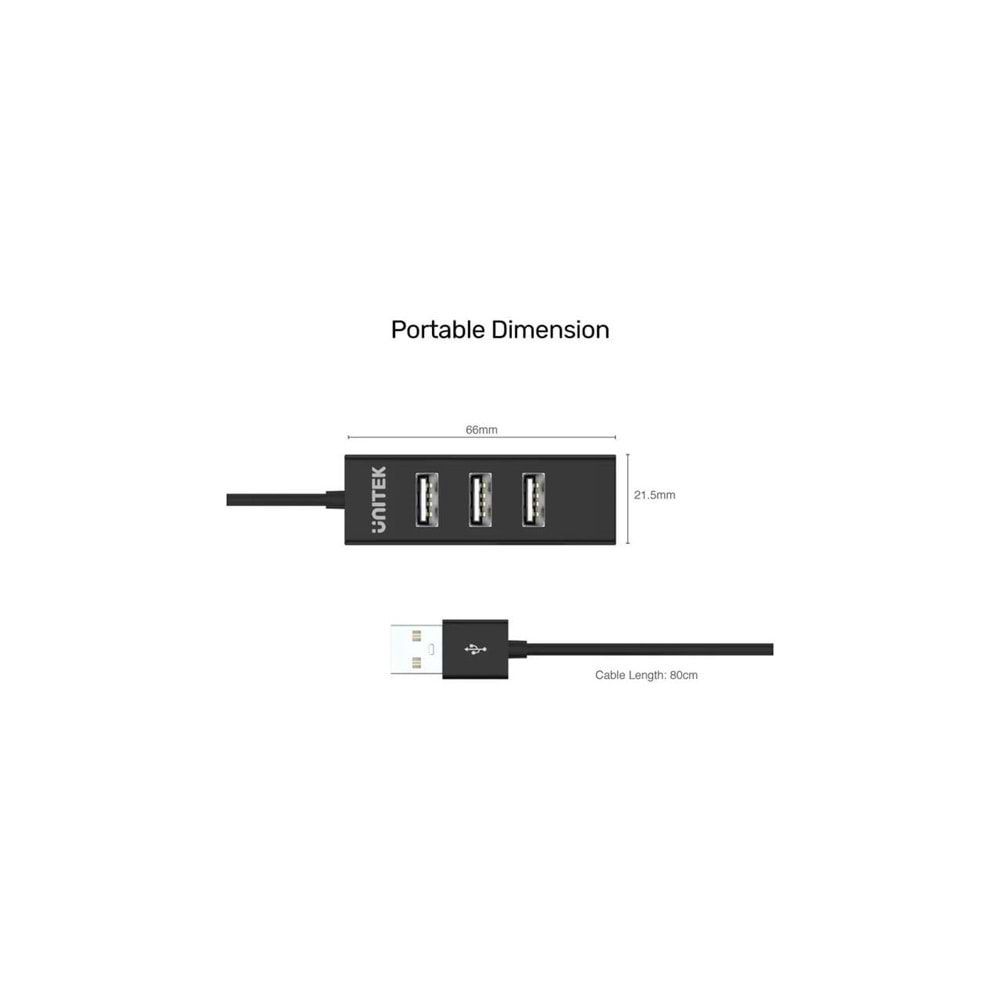 UNITEK Type-A to 4 Port USB 2.0 Hub – 80 cm Kablo – Y-2140
