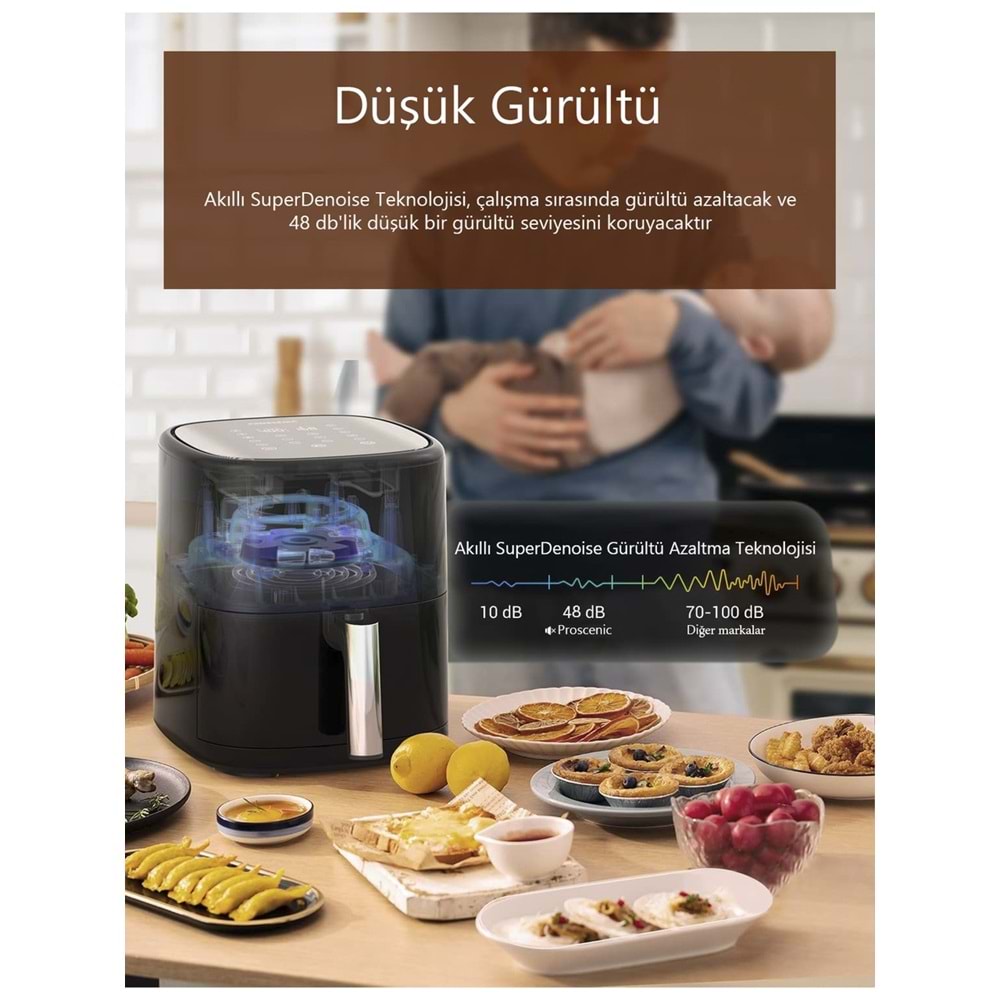 Proscenic T22 Air Fryer 5L Yağsız Fritöz – Geniş Kapasiteli Sessiz ve Dokunmatik Ekranlı Airfryer