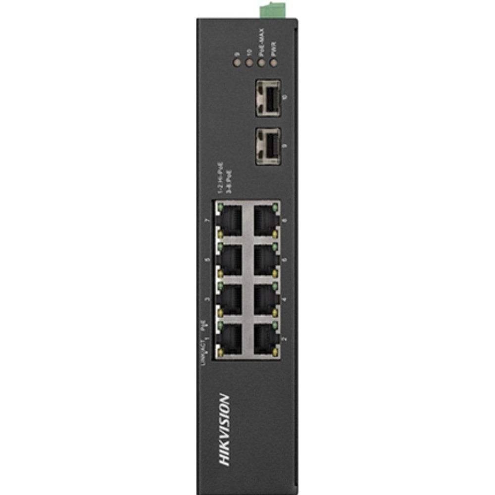 Hikvision DS-3T0510HP-E/HS 8 Port Hi-PoE (120W) Gigabit+2xSFP Endüstriyel Switch