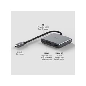 Tp-Link UH3020C USB Type-C 3 ü 1 Arada Adaptör