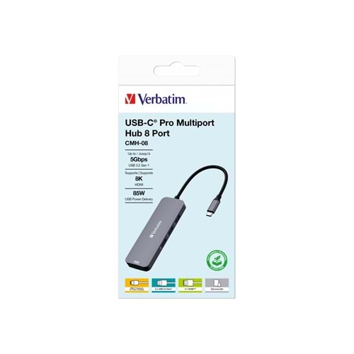 VERBATIM 32151 HUB USB-C Pro Multiport 8 Port 2 x HDMI 3xUSB-A 3.2xMicSDxUSB-C