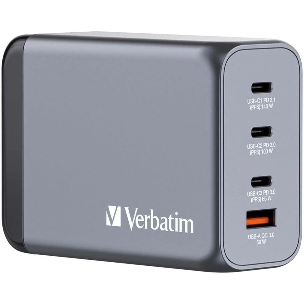 VERBATIM 32205 GNC-240 GaN Charger 240W xUSB-C 140W /1 x USB-C 100W/1xUSB-C 65W