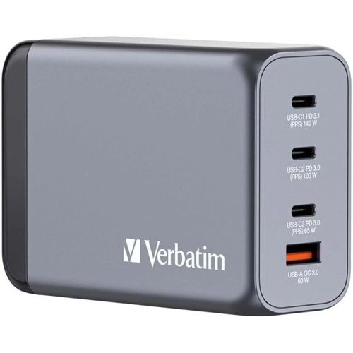 VERBATIM 32205 GNC-240 GaN Charger 240W xUSB-C 140W /1 x USB-C 100W/1xUSB-C 65W
