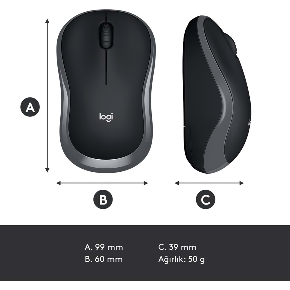 Logitech M185 Kablosuz Mouse Usb Siyah-Gri 910-002235