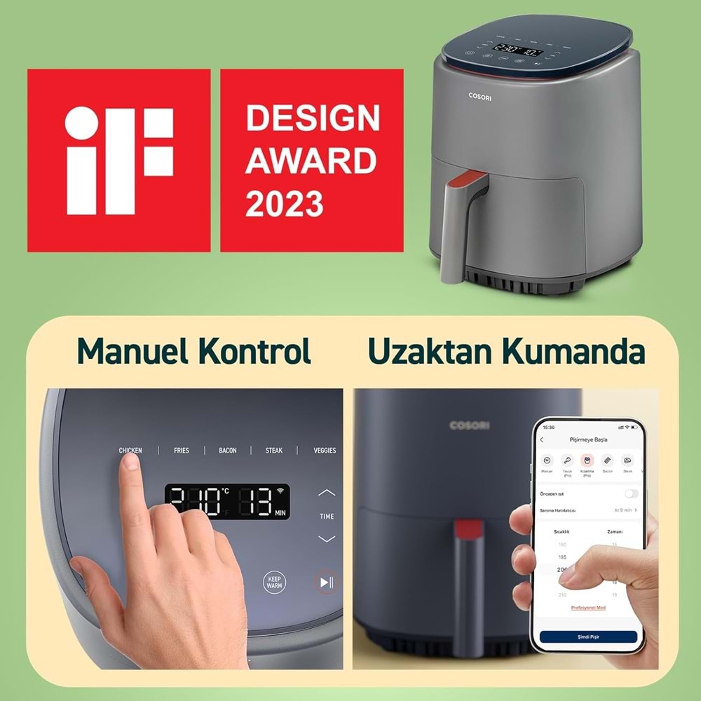COSORI Gri Air Fryer 3.8 Litre CAF-LI401S