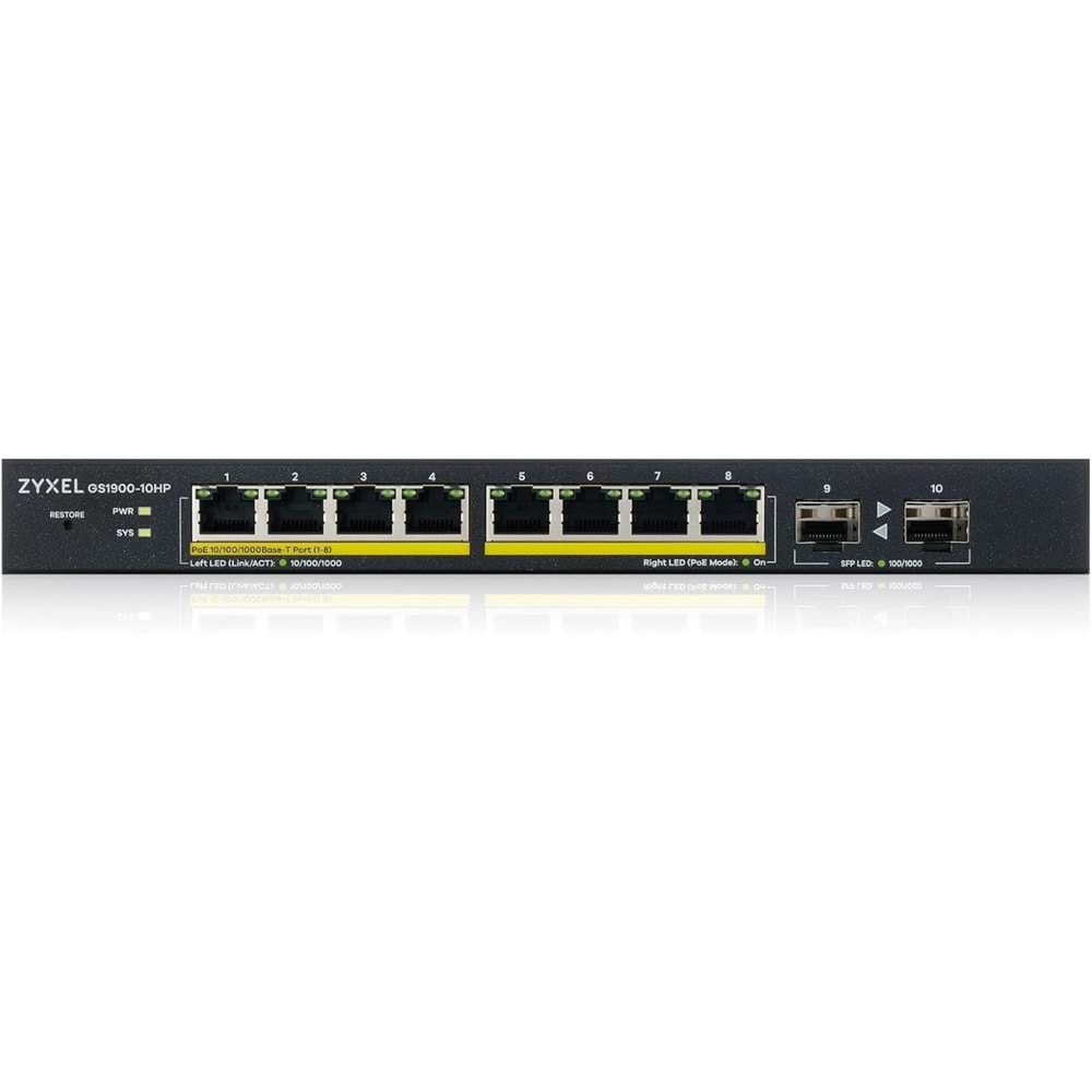 Zyxel GS1900-10HP 8xGigabit Port 2xSFP Web Poe Switch 77 Watt