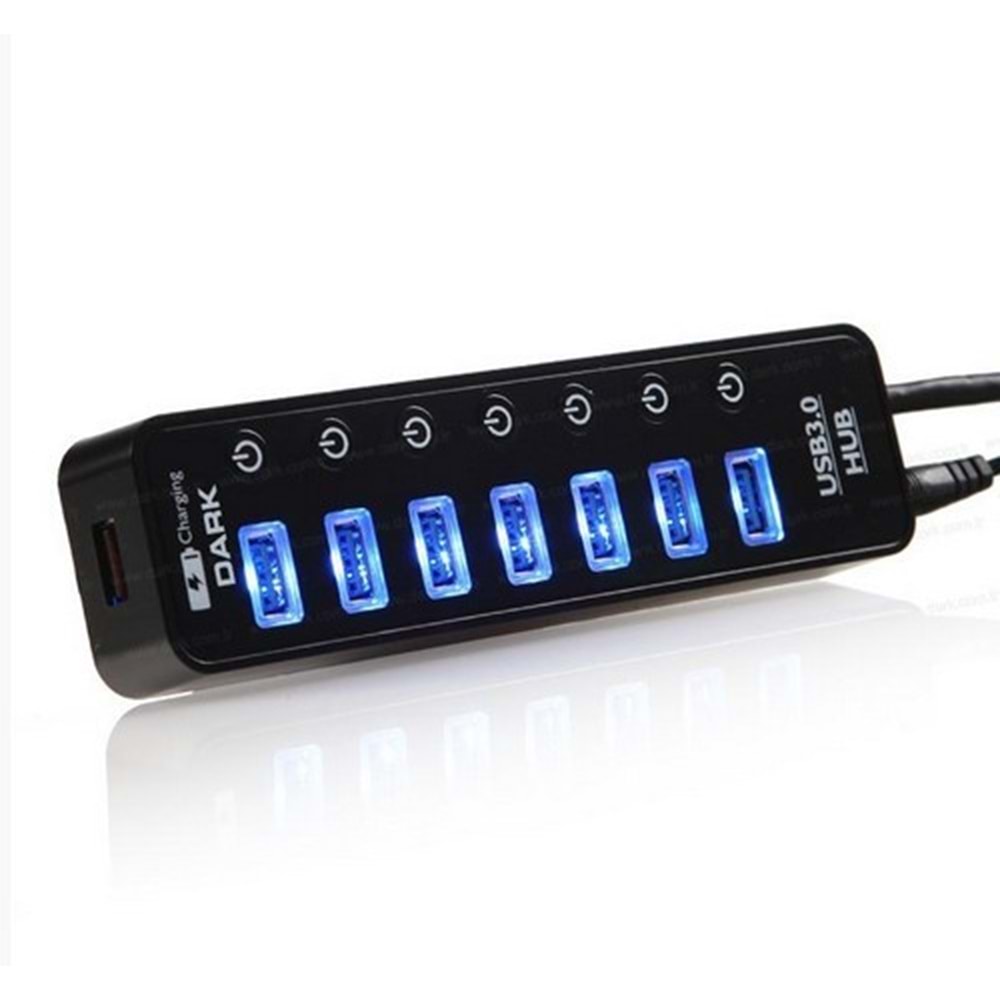 Dark Connect Master 7 Port USB 3.0 + 1 port 2A USB Hızlı Şarj Çıkışlı Adaptörlü USB Hub (DK-AC-USB371)