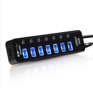 Dark Connect Master 7 Port USB 3.0 + 1 port 2A USB Hızlı Şarj Çıkışlı Adaptörlü USB Hub (DK-AC-USB371)
