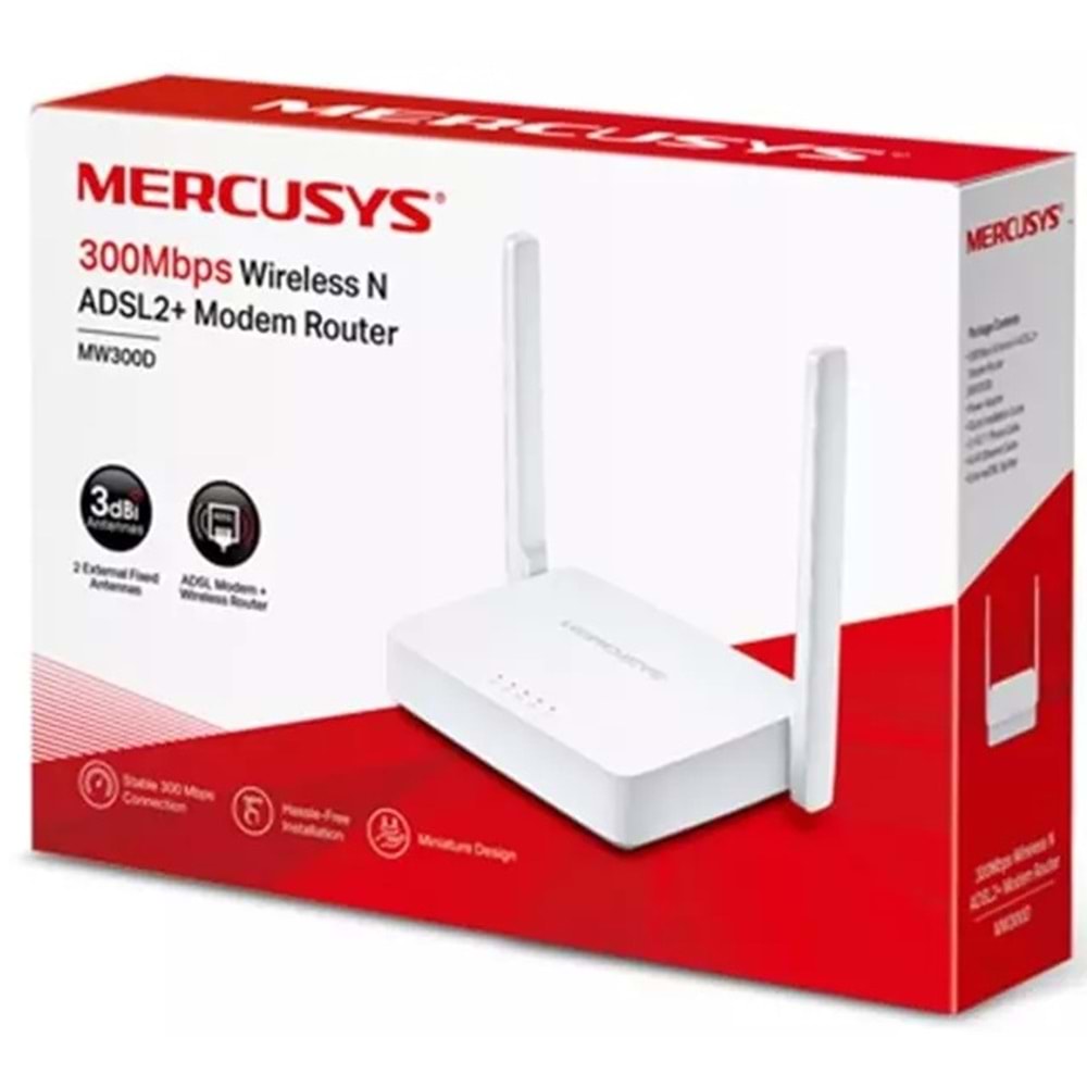 Mercusys MW300D 300 Mbps Kablosuz N ADSL2 + Modem Router