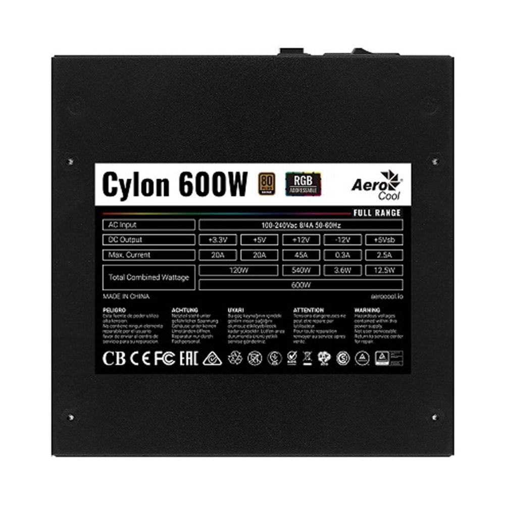 Aerocool Cylon 600W 80+ Bronze Güç Kaynağı AE-CYLNP600BR