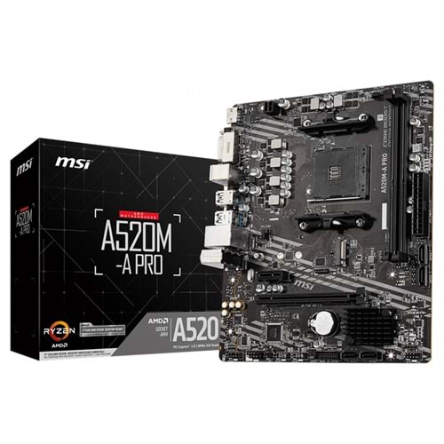 Msi A520M-A PRO A520 DDR4 USB3.2 M.2 HDMI VGA PCI3.0 AMD4 Anakart