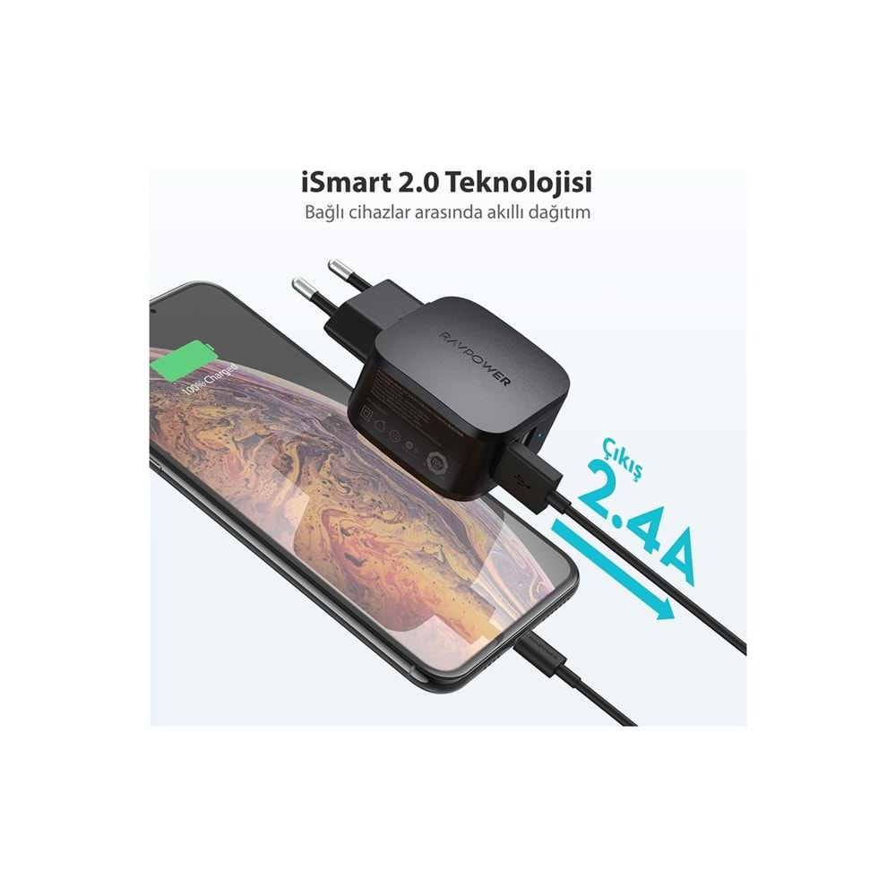 RAVPOWER Duvar tipi 17W Dual Port Notebook Sarji RP-PC121