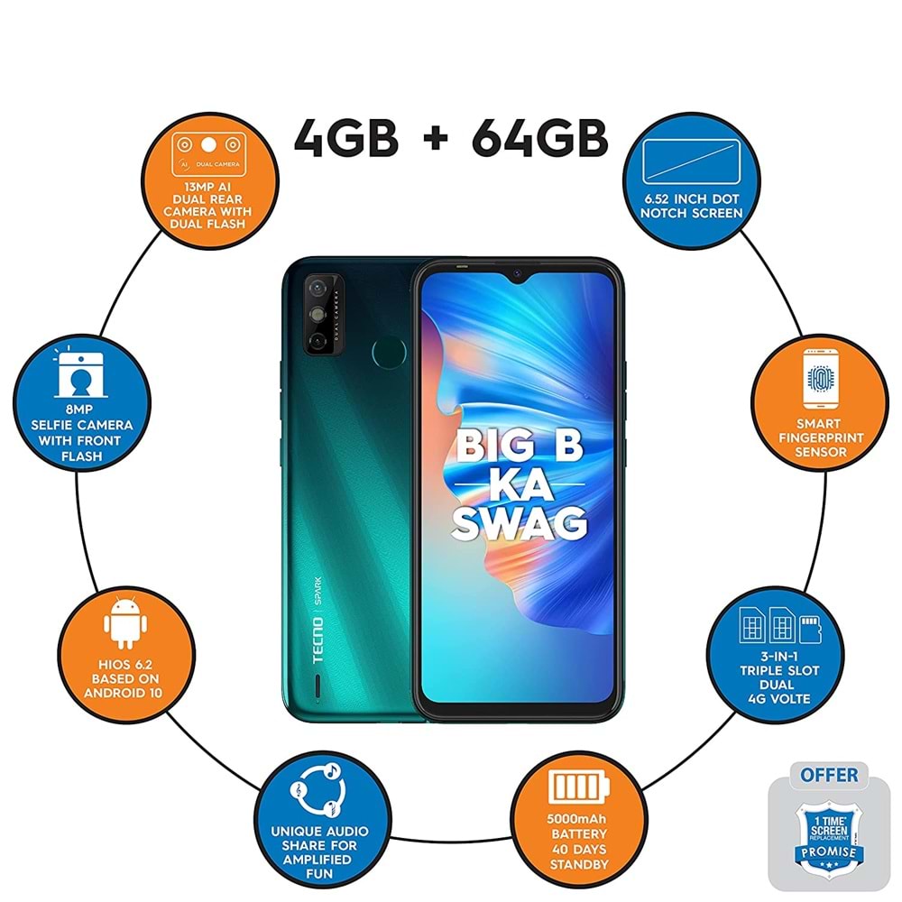 TECNO 13MP SPARK6GO KE5K 4GB/64GB 6.52