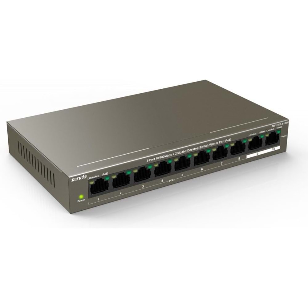 Tenda 8 Port 10/100+2G Desktop Switch TEF1110P